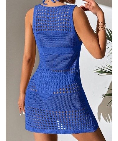 Women's Crochet Bikini Cover Ups Bathing Suit Swimsuit Spaghetti Strap Hollow Out Beach Dress Blue $12.18 Swimsuits