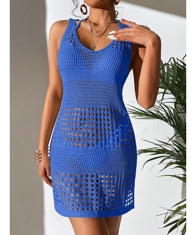 Women's Crochet Bikini Cover Ups Bathing Suit Swimsuit Spaghetti Strap Hollow Out Beach Dress Blue $12.18 Swimsuits