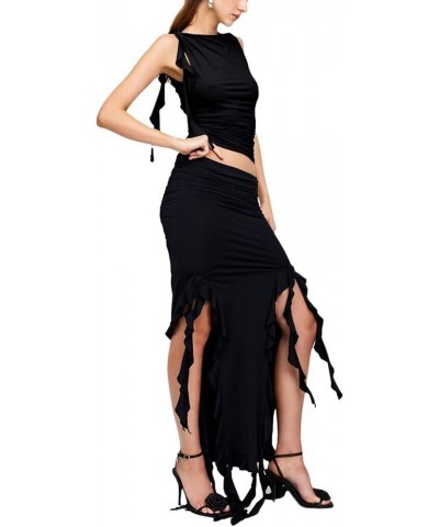 Women 's 2 Piece Summer Outfits, Sleeveless Backless Halter Tank Tops + Long Skirt Set Black $9.40 Suits