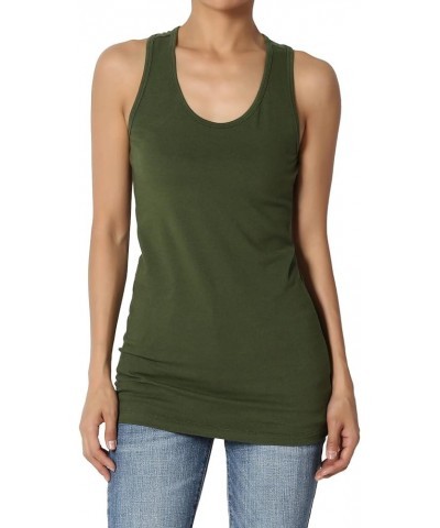 Women's Basic Scoop Neck Racerback Stretch Cotton Tank Top Sleeveless Sporty Tee Army Green $8.31 Tanks