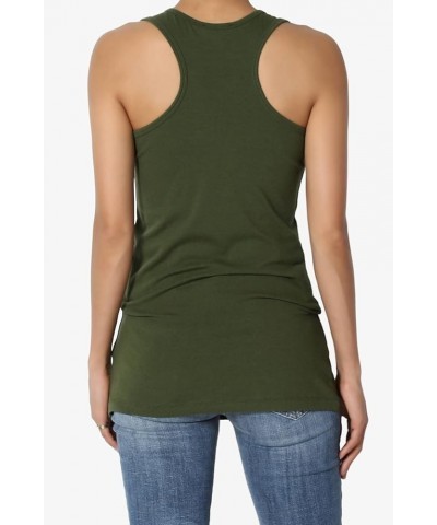 Women's Basic Scoop Neck Racerback Stretch Cotton Tank Top Sleeveless Sporty Tee Army Green $8.31 Tanks