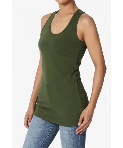 Women's Basic Scoop Neck Racerback Stretch Cotton Tank Top Sleeveless Sporty Tee Army Green $8.31 Tanks