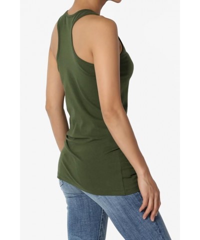 Women's Basic Scoop Neck Racerback Stretch Cotton Tank Top Sleeveless Sporty Tee Army Green $8.31 Tanks