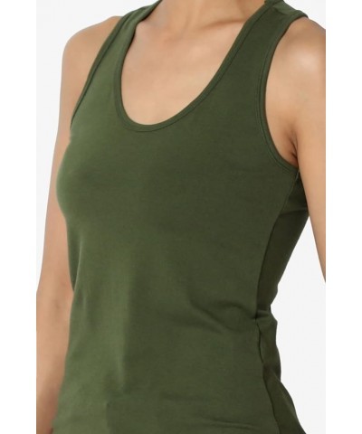 Women's Basic Scoop Neck Racerback Stretch Cotton Tank Top Sleeveless Sporty Tee Army Green $8.31 Tanks