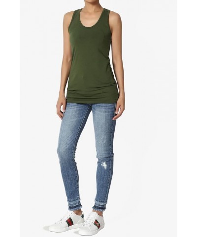 Women's Basic Scoop Neck Racerback Stretch Cotton Tank Top Sleeveless Sporty Tee Army Green $8.31 Tanks