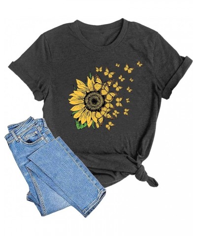 Sunflower Shirts for Women Flower Graphic Tees Shirts Inspirational Tees Casual Faith Shirt Tops Darkgrey3 $2.51 T-Shirts