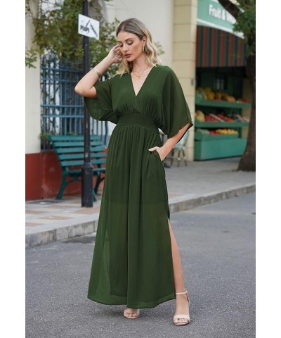 Jumpsuit for Women Casual Loose Short Sleeve Wide Leg Pant Romper V Neck Summer One Piece Outfits Green $11.25 Jumpsuits