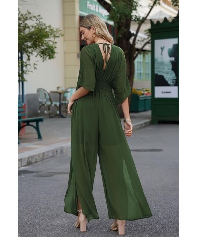 Jumpsuit for Women Casual Loose Short Sleeve Wide Leg Pant Romper V Neck Summer One Piece Outfits Green $11.25 Jumpsuits