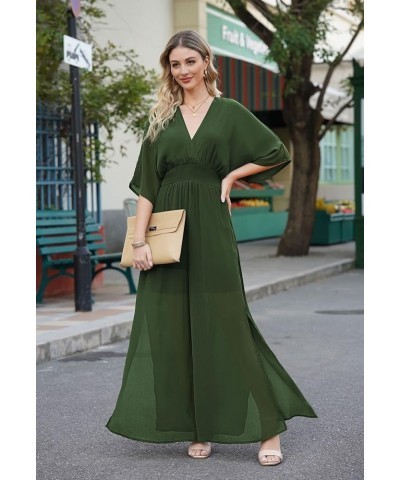 Jumpsuit for Women Casual Loose Short Sleeve Wide Leg Pant Romper V Neck Summer One Piece Outfits Green $11.25 Jumpsuits