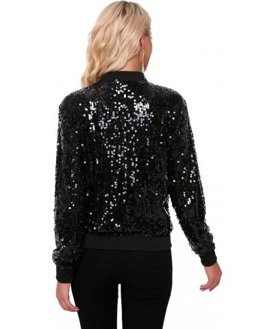 Womens Sequin Jacket Long Sleeve Zipper with Pockets Casual Party Sequin Bomber Jacket All Black $30.67 Jackets