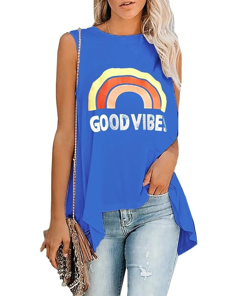 Women Graphic Tank Tops Loose Fit Summer Sleeveless Tee Shirts Casual Crew Neck Basic Blouses Blue-good Vibe $13.39 Tanks