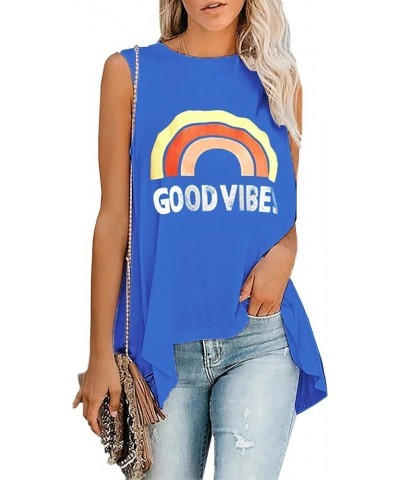 Women Graphic Tank Tops Loose Fit Summer Sleeveless Tee Shirts Casual Crew Neck Basic Blouses Blue-good Vibe $13.39 Tanks