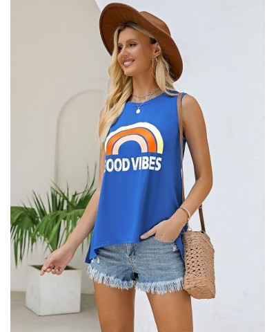 Women Graphic Tank Tops Loose Fit Summer Sleeveless Tee Shirts Casual Crew Neck Basic Blouses Blue-good Vibe $13.39 Tanks