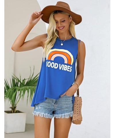 Women Graphic Tank Tops Loose Fit Summer Sleeveless Tee Shirts Casual Crew Neck Basic Blouses Blue-good Vibe $13.39 Tanks