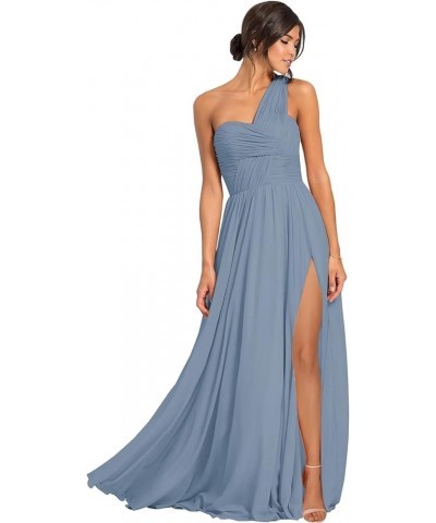 One Shoulder Bridesmaid Dresses for Women Ruched Chiffon Formal Dress with Pockets High Split Evening Gown Dusty Blue $26.40 ...