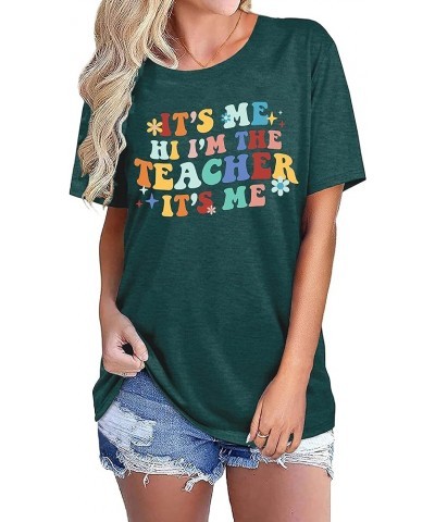 It's Me Hi I'm The Teacher T Shirts Women Teacher Life Shirt Back to School Gift Teaching Casual Tee Tops Green $13.43 T-Shirts