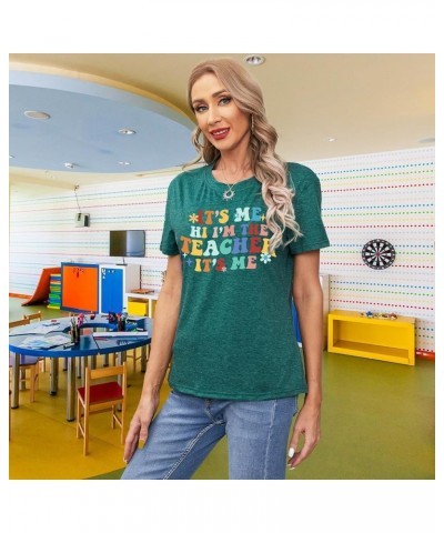 It's Me Hi I'm The Teacher T Shirts Women Teacher Life Shirt Back to School Gift Teaching Casual Tee Tops Green $13.43 T-Shirts