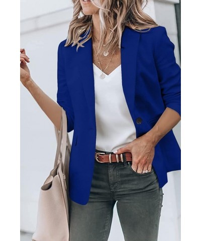 Womens Casual Blazers 3/4 Stretchy Ruched Sleeve One Button Work Office Blazer Open Front Jacket S-XXXL Deep Blue $20.65 Blazers