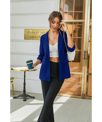 Womens Casual Blazers 3/4 Stretchy Ruched Sleeve One Button Work Office Blazer Open Front Jacket S-XXXL Deep Blue $20.65 Blazers