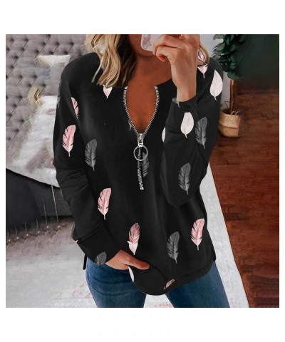 Trendy Tops for Women 2023,Women Fashion Long Sleeve Quarter Zip Sweatshirt Half Zipper Casual Loose Pullover Tops Black-c $8...