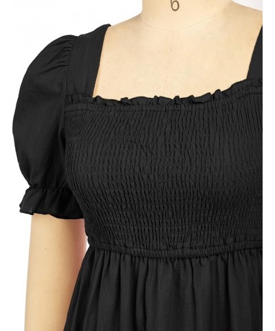 Women's Square Neck Smocked Dresses Long & Short Sleeve Ruffle A-line Knee Length Dress S-XXL Black-short Sleeve $22.78 Dresses