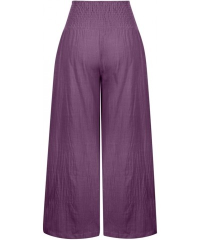 Women's Cotton Linen Wide Leg Pants Summer Casual High Waisted Boho Palazzo Pants Baggy Lounge Trousers w Pockets A1 purple $...