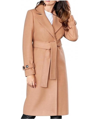 Women's Classic Lapel Collar Long Pea Coat Long Sleeve Open Front Over Coats Loose Casual Outerwear With Belt 03 Khaki $11.99...