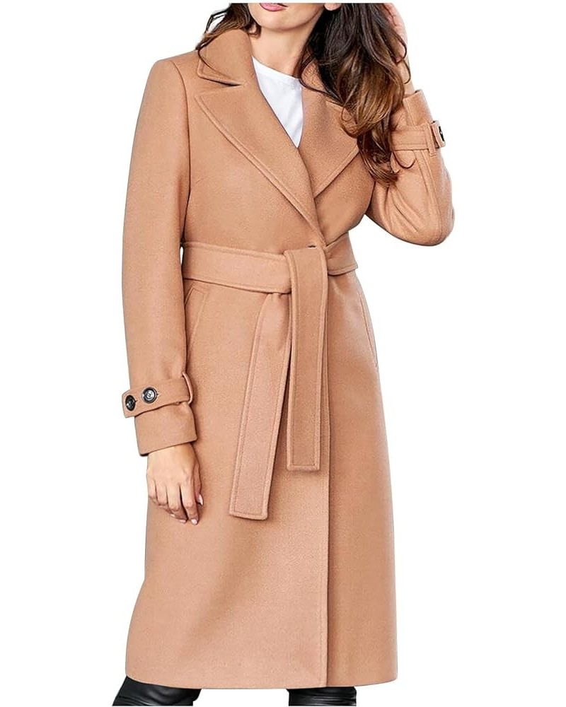 Women's Classic Lapel Collar Long Pea Coat Long Sleeve Open Front Over Coats Loose Casual Outerwear With Belt 03 Khaki $11.99...