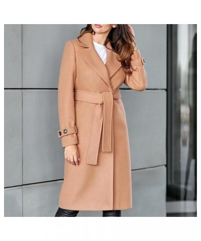 Women's Classic Lapel Collar Long Pea Coat Long Sleeve Open Front Over Coats Loose Casual Outerwear With Belt 03 Khaki $11.99...