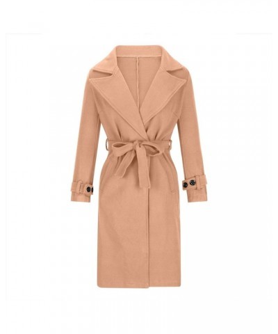 Women's Classic Lapel Collar Long Pea Coat Long Sleeve Open Front Over Coats Loose Casual Outerwear With Belt 03 Khaki $11.99...