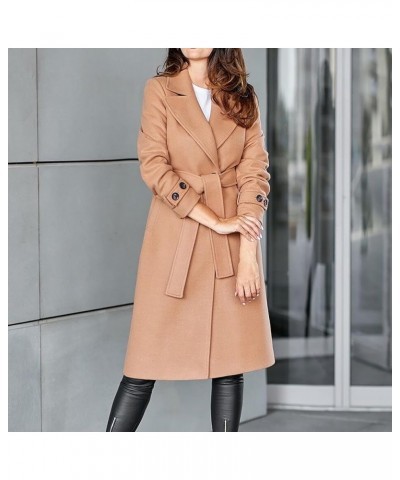 Women's Classic Lapel Collar Long Pea Coat Long Sleeve Open Front Over Coats Loose Casual Outerwear With Belt 03 Khaki $11.99...