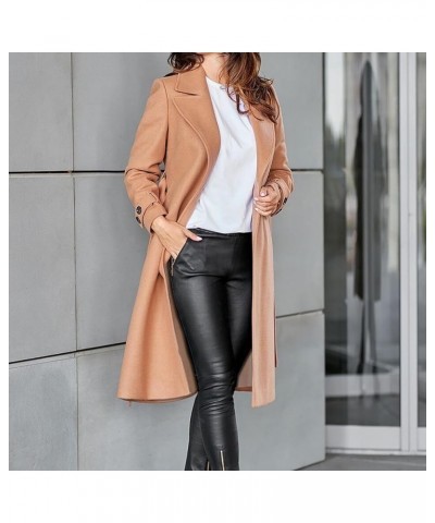 Women's Classic Lapel Collar Long Pea Coat Long Sleeve Open Front Over Coats Loose Casual Outerwear With Belt 03 Khaki $11.99...