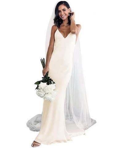 Simple Beach Wedding Dresses Long A-Line Spaghetti Straps Bridal Gowns with Train V Neck Evening Gown for Bride A-ivory $43.4...