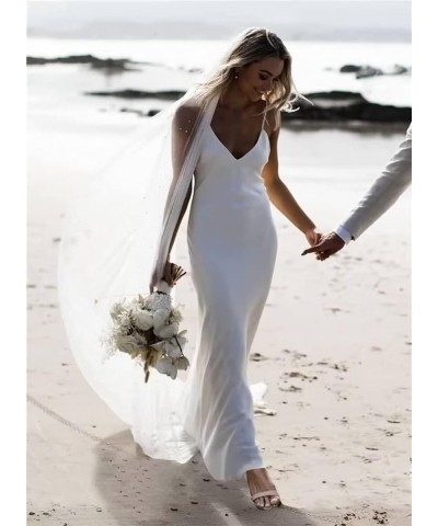 Simple Beach Wedding Dresses Long A-Line Spaghetti Straps Bridal Gowns with Train V Neck Evening Gown for Bride A-ivory $43.4...