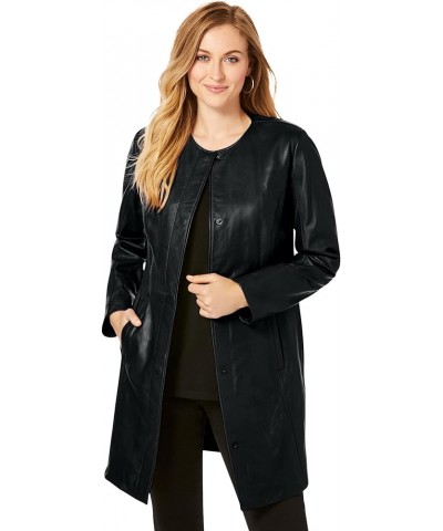 Women's Plus Size Three Quarter Length Jacket Real Leather Oversized Long Coat Black $67.81 Coats