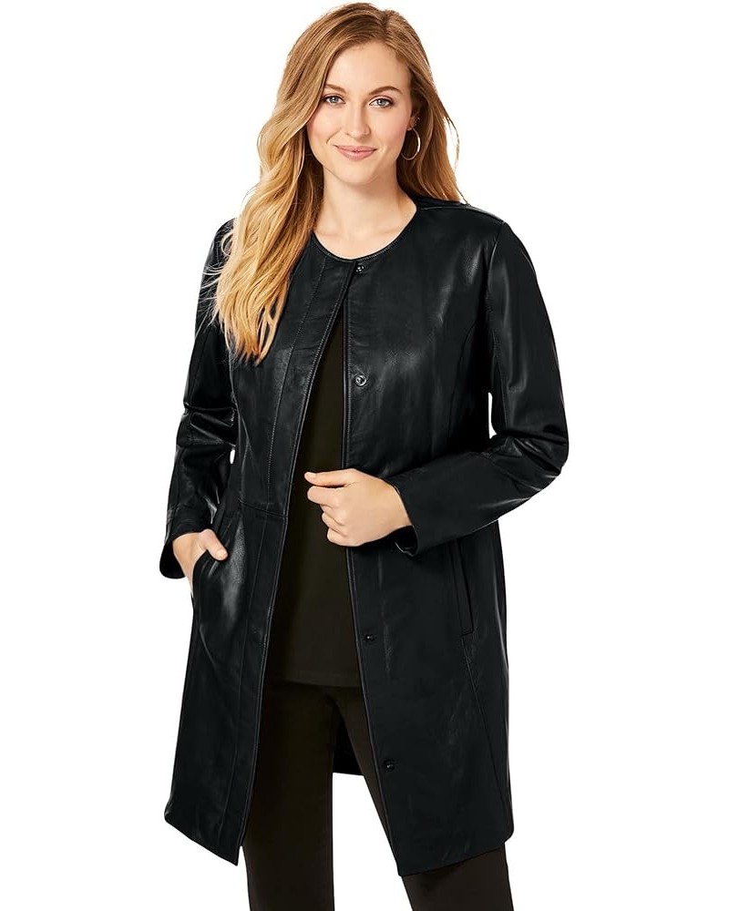 Women's Plus Size Three Quarter Length Jacket Real Leather Oversized Long Coat Black $67.81 Coats