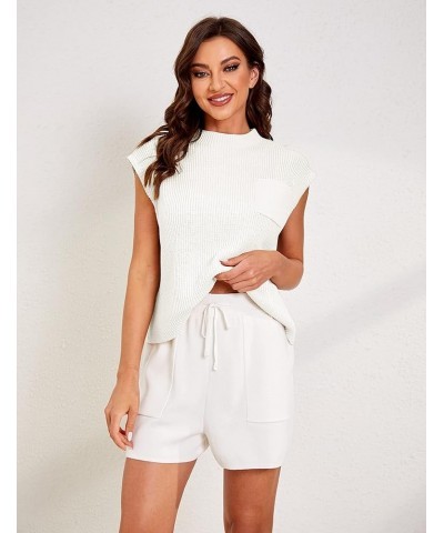 Womens 2 Piece Sweater Sets Summer Knit Tank Top and High Waist Shorts with Pockets Purewhite $16.44 Activewear