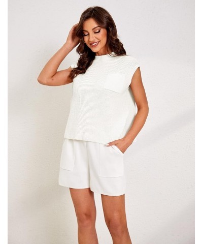 Womens 2 Piece Sweater Sets Summer Knit Tank Top and High Waist Shorts with Pockets Purewhite $16.44 Activewear