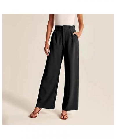 Women Wide Leg Trousers Effortless Tailored Wide Leg Pants Summer High Waist Casual Dress Pants Flowy Palazzo Pants A-black $...