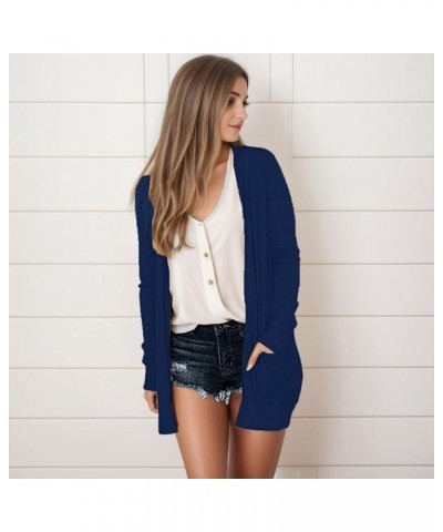 Womens Fashion Coat Cardigan V-neck Outerwear Long Sleeve Ladies Pockets Women's Coat Lightweight Summer Cardigan Dark Blue-1...