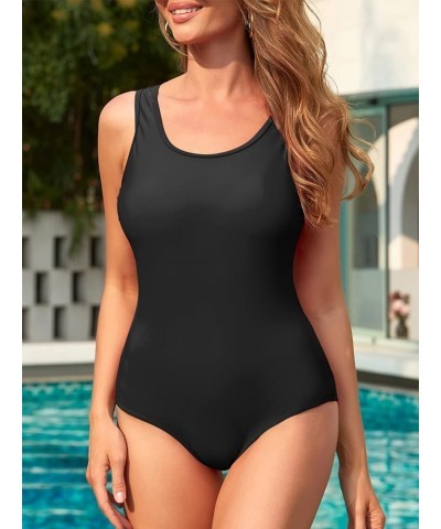 Printed One Piece Swimsuit for Women Crisscross Back Slimming Bathing Suit Modest Athletic Swimming Suit Black Solid $14.26 S...