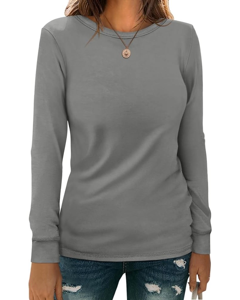 Womens Casual Long Sleeve T Shirts Crew Neck Shirts Basic Tee Tops Blouse Gray $10.00 T-Shirts