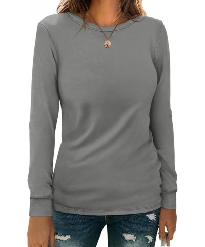 Womens Casual Long Sleeve T Shirts Crew Neck Shirts Basic Tee Tops Blouse Gray $10.00 T-Shirts