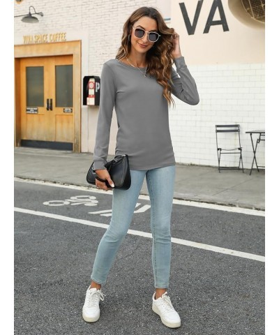 Womens Casual Long Sleeve T Shirts Crew Neck Shirts Basic Tee Tops Blouse Gray $10.00 T-Shirts