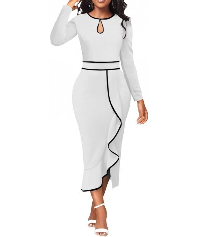 Church Dresses for Women Bodycon Long Sleeve Vintage Wrap Work Business Midi Pencil Dress 73white $12.76 Dresses