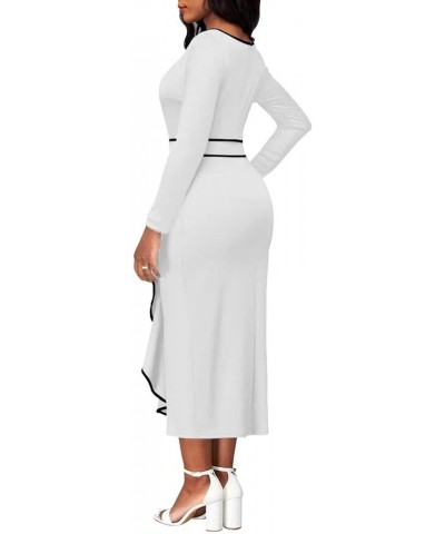 Church Dresses for Women Bodycon Long Sleeve Vintage Wrap Work Business Midi Pencil Dress 73white $12.76 Dresses