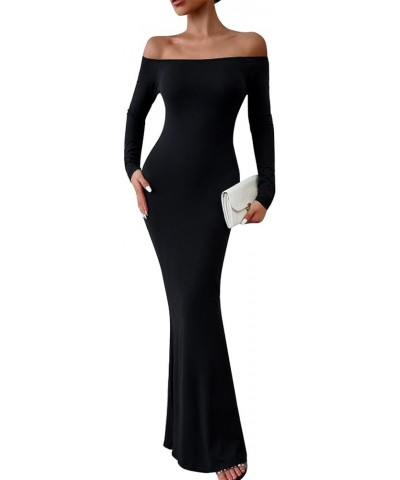 Women's Cocktail Dress New Years Eve Dress 2024 Round Neck Long Sleeve Dress Slim Solid Split Temperament Maxi Dress, S-2XL 6...