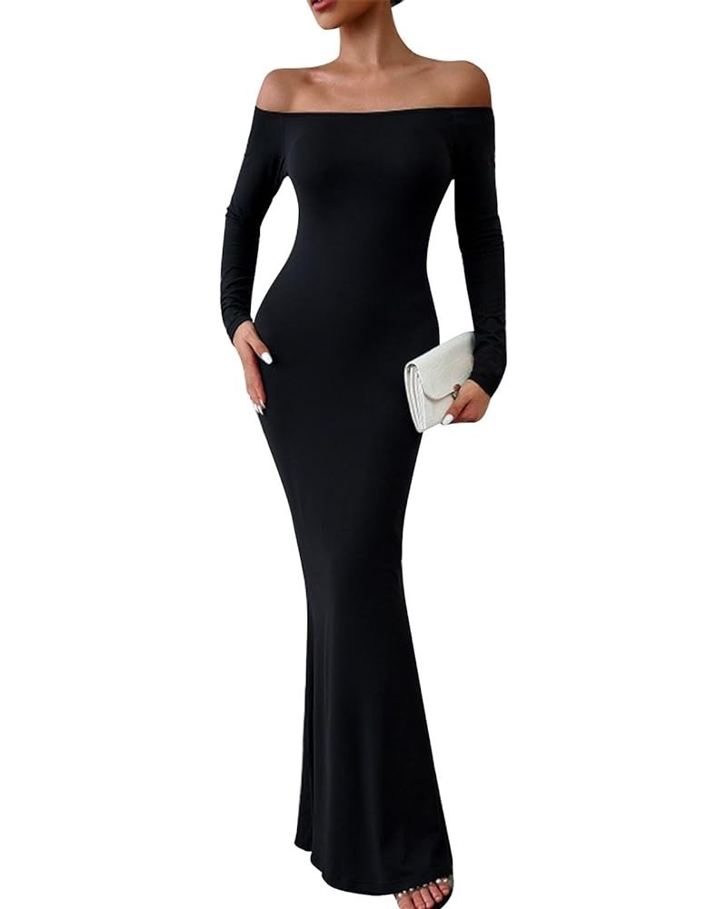 Women's Cocktail Dress New Years Eve Dress 2024 Round Neck Long Sleeve Dress Slim Solid Split Temperament Maxi Dress, S-2XL 6...