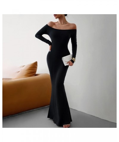 Women's Cocktail Dress New Years Eve Dress 2024 Round Neck Long Sleeve Dress Slim Solid Split Temperament Maxi Dress, S-2XL 6...