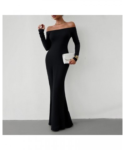 Women's Cocktail Dress New Years Eve Dress 2024 Round Neck Long Sleeve Dress Slim Solid Split Temperament Maxi Dress, S-2XL 6...